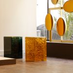 Abyssus 3 is a cast multi-coloured square resin coffee table with a gilded textured core