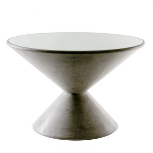 Bobbin shaped centre table cast in cement coloured scagliola and topped with a glass mirror