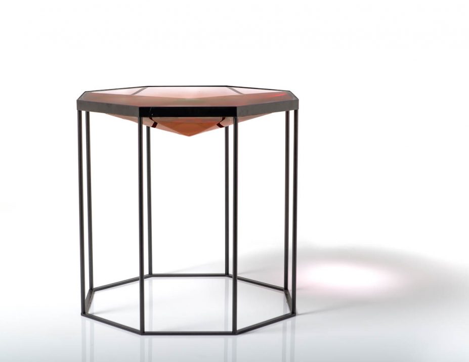 Highly polished resin octagonal table